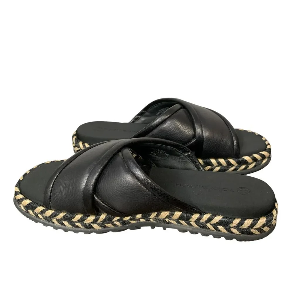 Tory Burch NWOT Cross Strap Puffy Slides Espadrille Platform Sandal Black Size 9